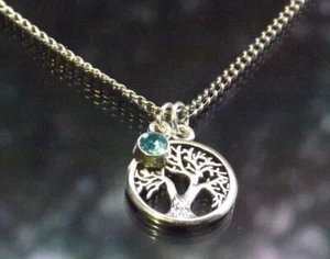 Birthstone & Tree of Life Pendant Necklace with Silver Plated Chain by Hudegate - Picture 1 of 25