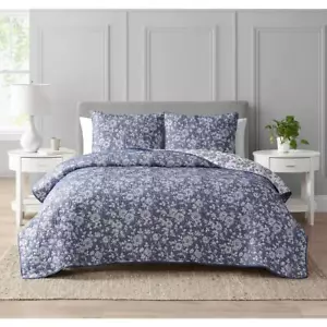 CEDAR COURT Matratze Baumwollmischung King Quilt 3er-Set in Wende Blumenblau - Bild 1 von 5