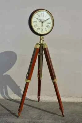 64" Grandfather Floor Clock Vintage Tripod Stand Roman Dial Wood Decor Timepiece - Image 1 of 4