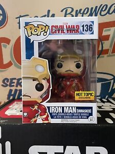 funko pop marvel civil war Iron Man ( unmasked ) 136 Hot Topic Exclusive Fresh