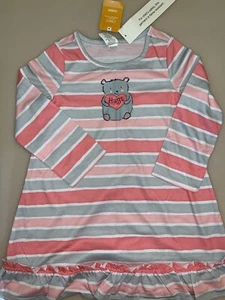 NWT Gymboree Girl Pink Striped Bear Hugs Long Sleeve Nightgown - Size 3-4 XS - Picture 1 of 5