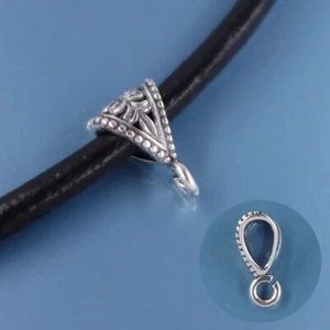 Conector de fianza colgante hoja compuesta de plata esterlina envejecida con bucle abierto #33332 - Imagen 1 de 7