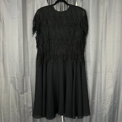 VTG After Dark Fringe Overlay Midi Dress Womens 14 Black Witchy Whimsigoth Magic - image 1 of 4