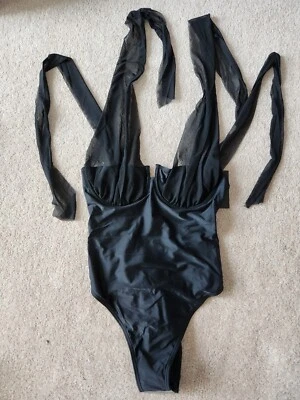 South Beach underwired swimsuit with shoulder tie up detail in black - Image 1 of 4