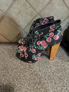 Jeffrey Campbell Damengröße 8M Havanna Leder schwarz Plateau Stiefel Kirschen - Bild 1 von 9