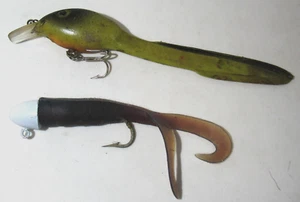Lot of 2 Rubber Fishing Lures Jigs One Eel or Tadpole + One w Heavy Sinker Head - Picture 1 of 11