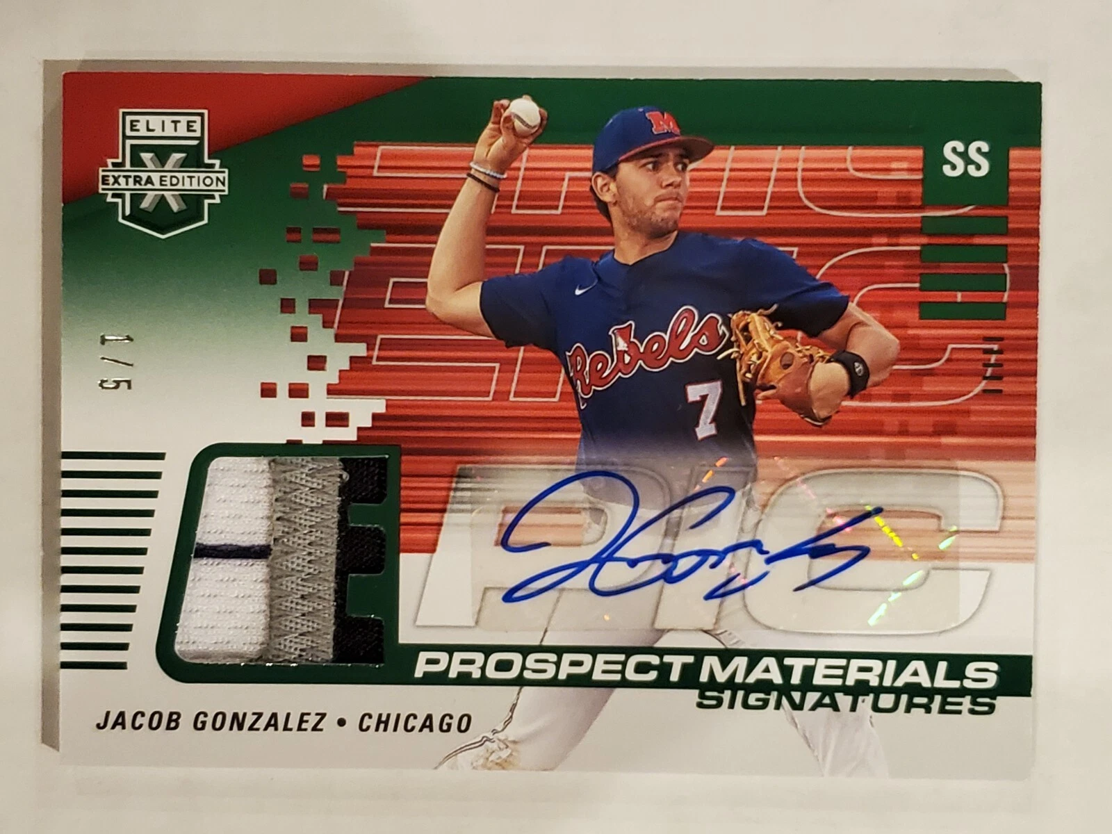 JACOB GONZALEZ 2023 Elite Extra Edition PROSPECT MATERIALS AUTO GREEN #'d 1/5
