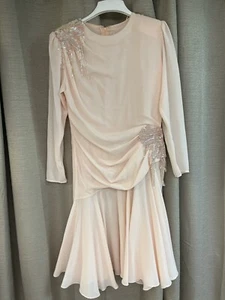 Abby Kent Vintage 80's Ruched Flowing Cocktail Dress Sz 12 Peach Sequin (KB-12) - Picture 1 of 9