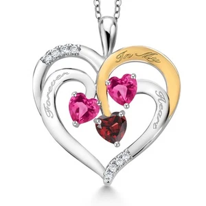 1.80 Ct Heart Shape Pink Created Sapphire Rhodium Plated Pendant with Chain - Picture 1 of 3