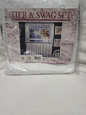 Strawberry Window Curtain Tier Panels and Swag  Set Black White Check Plaid - Image 1 of 4