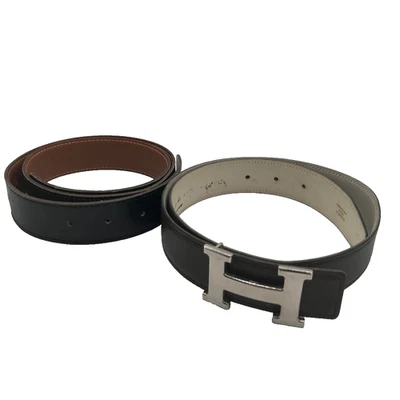 Hermes  H Belt Buckle Authentic Reversible Silver Leather Excellent - Image 1 of 4