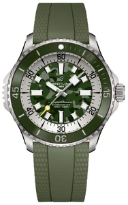 Breitling Superocean E10379 Green Dial Rubber Strap Titanium 46mm Men's Watch - Picture 1 of 6