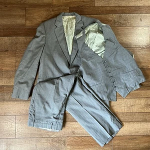 70s VINTAGE Worsted-Tex 3PC Gray Pinstripe Suit 44R Union USA Made Retro #43708 - Bild 1 von 22