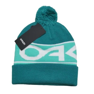 Oakley Pom Beanie Green Spellout Snowboarding Ski Winter Snowboard NEW - Picture 1 of 6