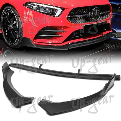 Para Mercedes-Benz Clase A 2019-2023 AMG W177 3 piezas alerón labial de parachoques delantero negro Foto 1 de 4