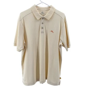 Tommy Bahama Yellow Pima Cotton Top Mens 3 Button Collared Tshirt Short Sleeve L - Picture 1 of 5