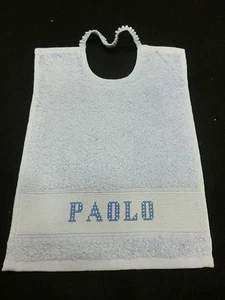 BAVAGLINO BAVIGLIA BAVAGLIOLO ASILO RICAMATO MANO PUNTO CROCE SPUGNA CON ELASTIC - Picture 1 of 1