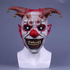 Creepy Evil Scary Bell Clown Halloween Mask Latex Evil Jester Clown Party Mask - Picture 1 of 11
