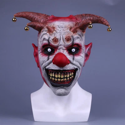 Creepy Evil Scary Bell Clown Halloween Mask Latex Evil Jester Clown Party Mask - Image 1 of 4