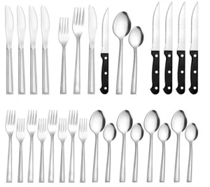 NEW! 24-Piece Flatware Set w/Steak Knives, Stainless Steel, Dishwasher Safe - Picture 1 of 6