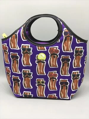 Igloo Zipper Can Cooler Lunch Bag Insulated Tote Sunglasses Mustache Bacon Funny - Image 1 of 4