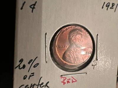 1981 Lincoln Memorial Cent, 20 % Off Center Strike, Red/Brown, Rare Error Coin - Image 1 of 4