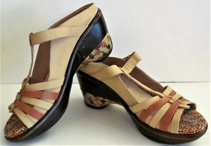 Jambu Sport Wedge Design Aroma Leather T-Strap Sandals Tan Beige Size 9M Floral - Picture 1 of 8