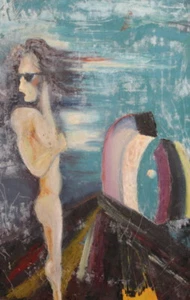 Pintura al óleo abstracta expresionista vintage desnuda - Imagen 1 de 8