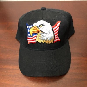 American Eagle Embroidered On USA Flag Black Adjustable Baseball Cap NWT - Imagen 1 de 2