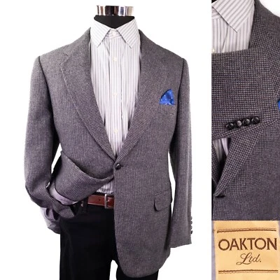 Blazer Abrigo Deportivo Traje Chaqueta Vintage Oakton Para Hombres 44R Gris Pata de Gallo Tweed Foto 1 de 4