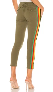 PAM & GELA NWT $225 Rainbow Side Stripe Twill Pants in Army Green Size 28 - Picture 1 of 6