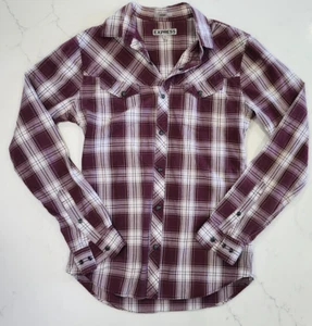 Camicia elegante Express uomo taglia small rossa bianca a quadri aderente manica lunga perla snap - Foto 1 di 11