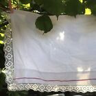 Valance Antique French textile Red Stripe Curtain Lace White Cotton Dish Towel