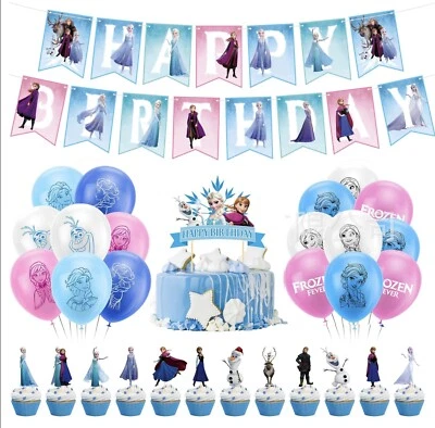 frozen Balloons Happy birthday KIDS banner party decor cake topper - image 1 of 4