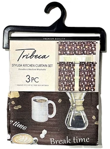 Tribeca Stylish Kitchen Curtain Set Valance 52x18in 2 Tiers 26x36in Coffee - Picture 1 of 1