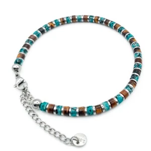 Bracciale Uomo in Acciaio Diaspro Verde Occhio di Tigre Braccialetto Pietre Dure - Foto 1 di 7
