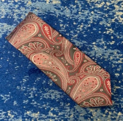 Corbata Hugo Boss Roja Gris Plata Rosa Paisley Seda Hecha en Italia Foto 1 de 4
