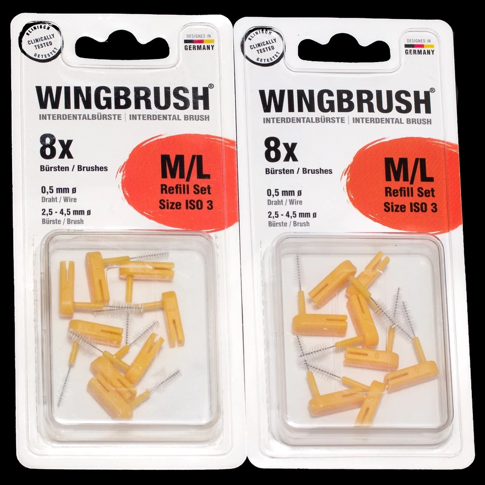 Wingbrush 2.0 Interdental Brush Refill Pack Set 8ct M/L Orange ISO3 (2-Pack)