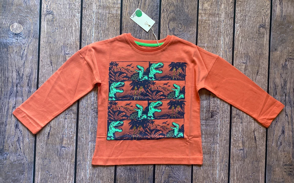 Toddler Boy Size 2-3 Years Mini Boden Orange Dinosaur Print Long Sleeve T-Shirt - Image 1 of 1