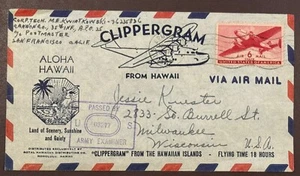 USA Honolulu Hawaii CLIPPERGRAM Cover Censor to MI 1943 - Picture 1 of 8