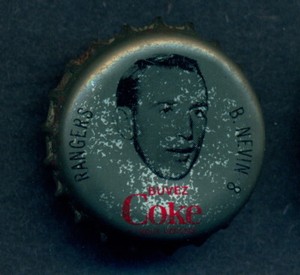 1964-65 COCA-COLA COKE BOTTLE CAP With Cork BOB NEVIN New York Rangers Hockey