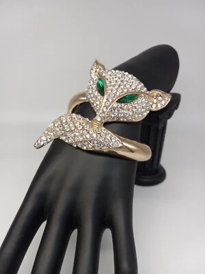 NATASHA VINTAGE Gold Tone Fox Design Pave Clear Crystal hinged Bracelet - Image 1 of 4