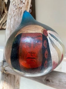Vintage Native American Painted Gourd Native American Face by Katzi 1988 - Picture 1 of 5