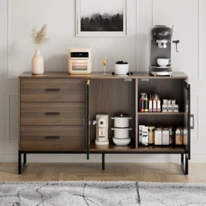 Sideboard Buffet Cabinet with 3 Drawers Coffee Bar Cabinet Storage for Kitchen - Picture 1 of 8