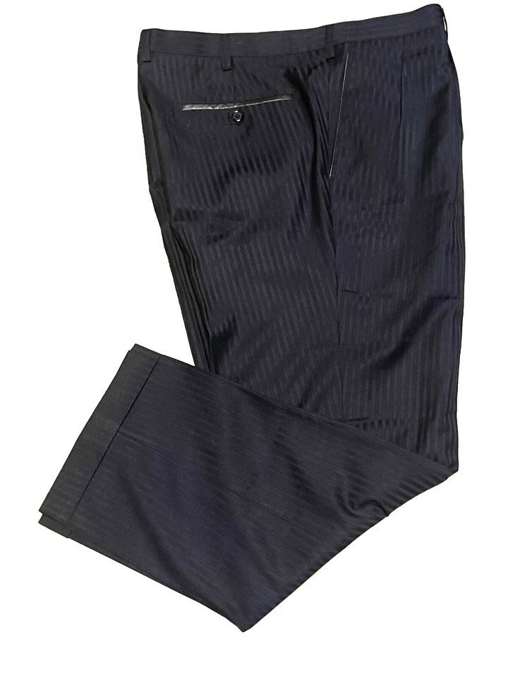 Pantalones a rayas azules/negros de ajuste clásico personalizados W40 L29 Foto 1 de 4