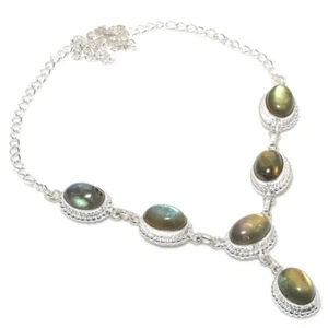 Labradorite Gemstone Handmade 925 Sterling Silver Jewelry Necklace Size 18" - Picture 1 of 1
