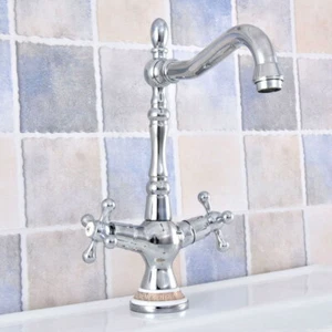 Polished Chrome Kitchen Bathroom Sink Faucet Swivel Spout Basin Mixer Tap - Picture 1 of 8