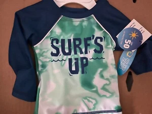 Baby Shirt UPF 50 UV Rash Guard SURF’S UP  0-3m, 3-6m, 6-9m, 12m, 18m, 24m, 2T - Picture 1 of 4