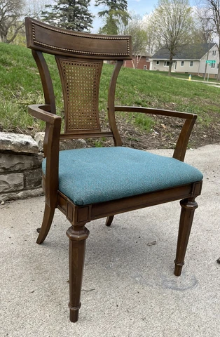 Mid-Century Modern Solid Teak Cane-Backed Arm Chair | Original Fabric | Amazing Cover