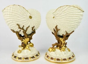 19th Century Aesthetic Movement Worcester Nautilius Shell Coral Vases - Picture 1 of 7